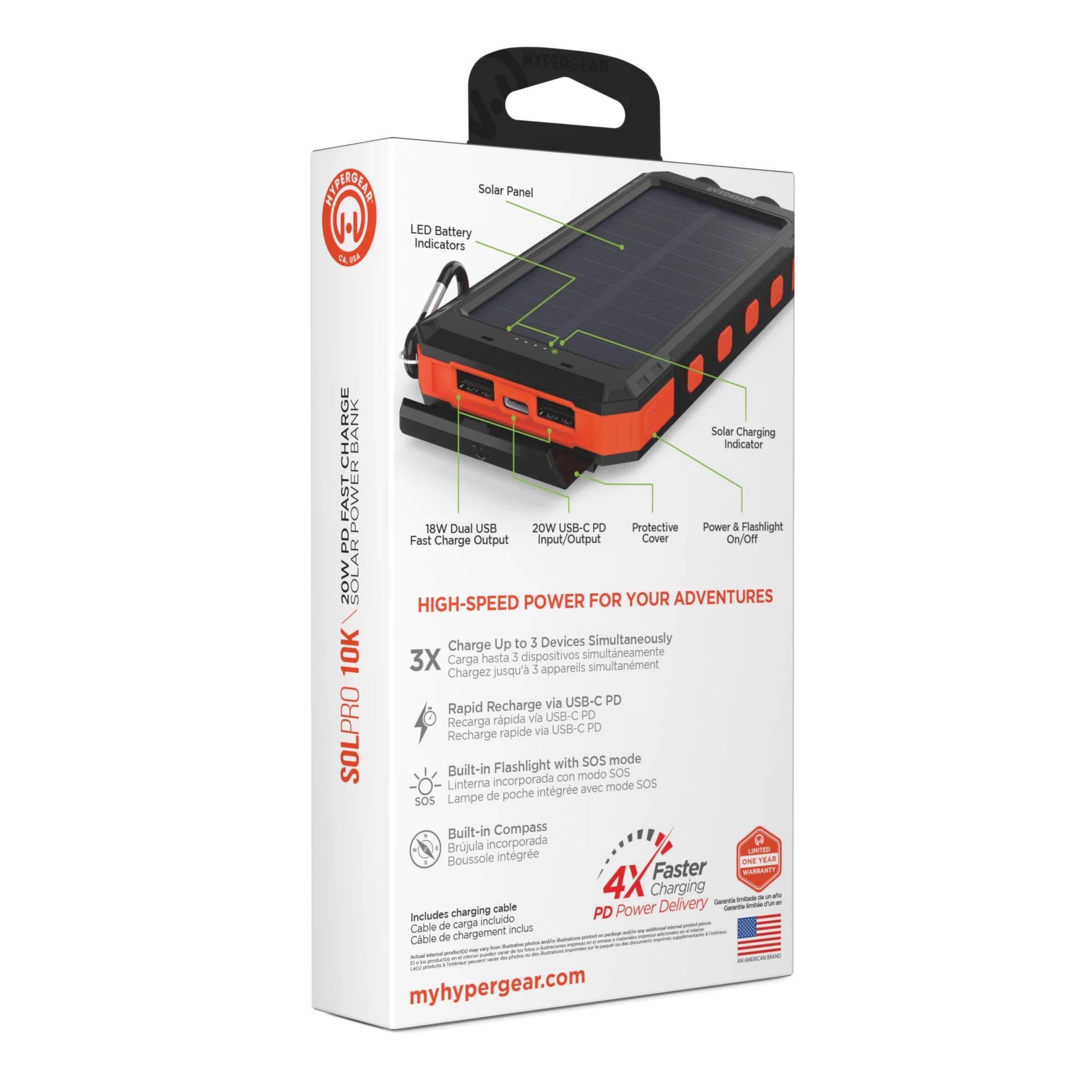 Hypergear Solpro 10K Fast Charging Solar Power Bank, 10,000mAh with PD Technology