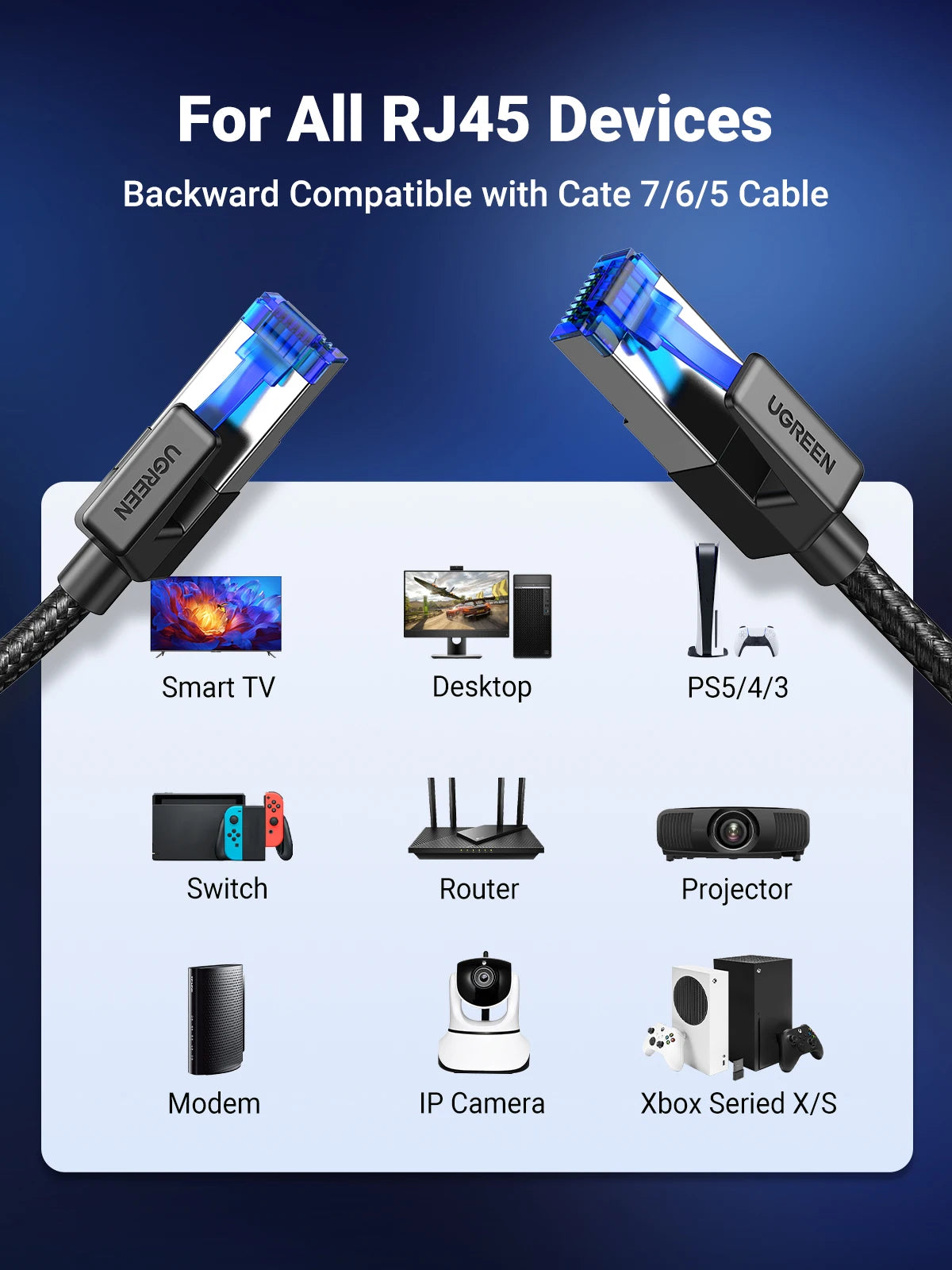 CAT 8 High-Speed Ethernet Cable, 40Gbps 2000MHz Braided RJ45 Shielded LAN Cable for Router, PC, PS5, Modem, and Xbox