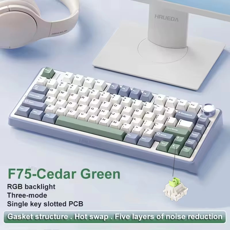 F75 2.4G Wireless/Bluetooth/Wired RGB Mechanical Gaming Keyboard - Customized 75% Layout with OEM Profile and Gasket Structure