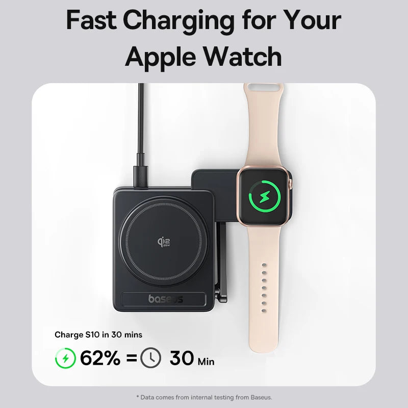 Baseus 3-in-1 Magnetic Wireless Charger Qi 2.2, 25W Fast Charging for iPhone 17/16/15/14, Apple Watch, and AirPods Pro