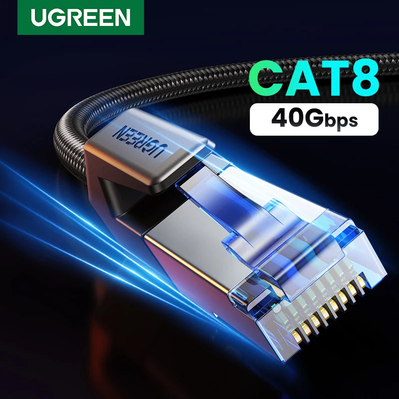 CAT 8 High-Speed Ethernet Cable, 40Gbps 2000MHz Braided RJ45 Shielded LAN Cable for Router, PC, PS5, Modem, and Xbox