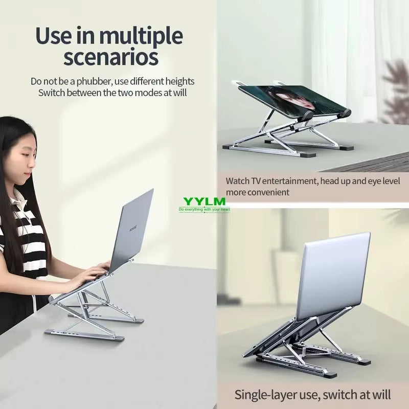 Premium Adjustable Aluminum Alloy Laptop Stand - Portable, Foldable, and Heat-Dissipating Design
