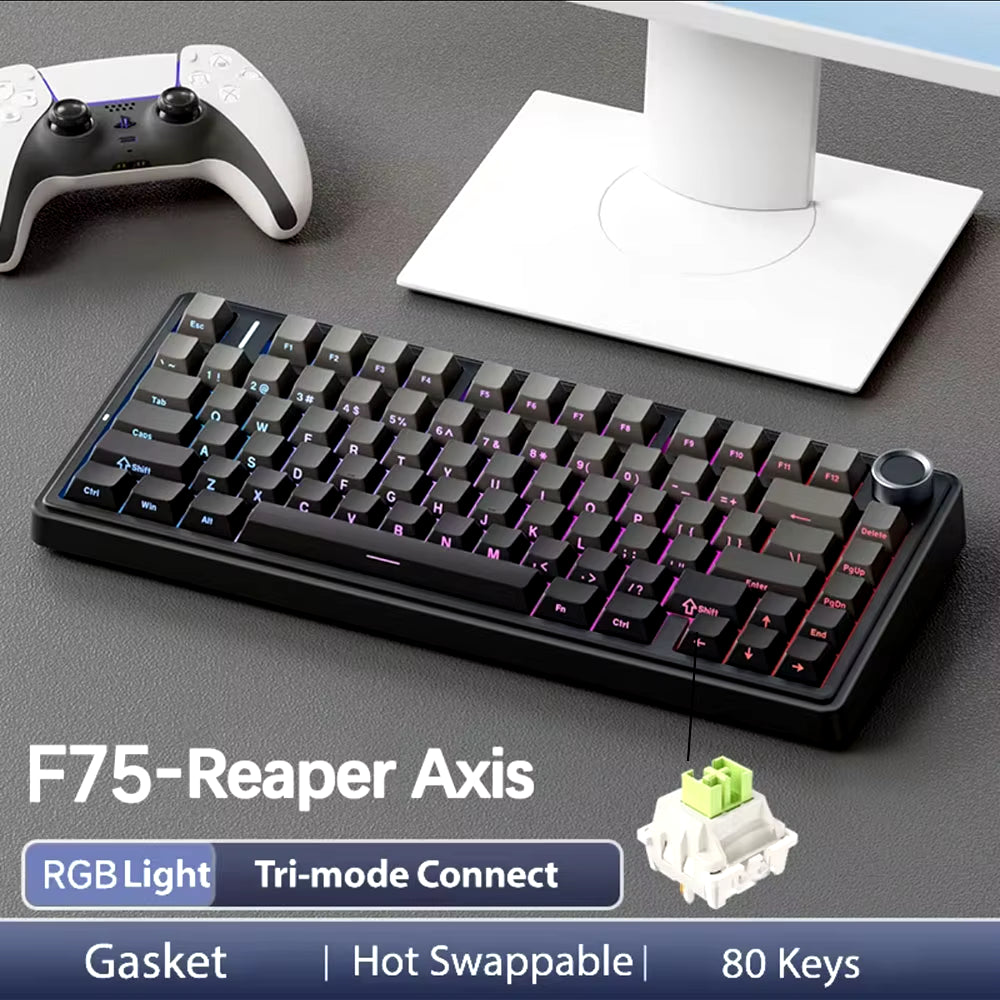 F75 2.4G Wireless/Bluetooth/Wired RGB Mechanical Gaming Keyboard - Customized 75% Layout with OEM Profile and Gasket Structure