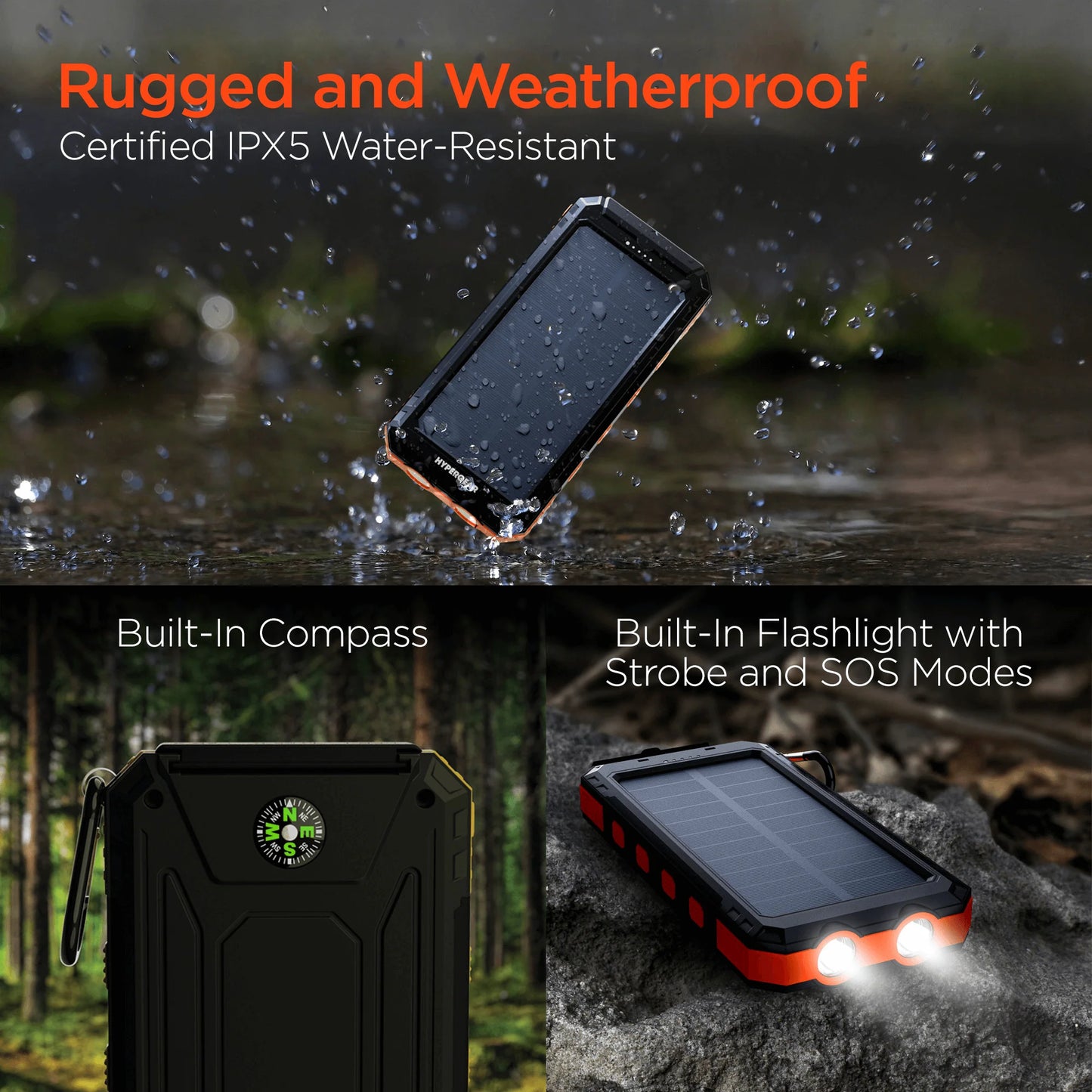 Hypergear Solpro 10K Fast Charging Solar Power Bank, 10,000mAh with PD Technology