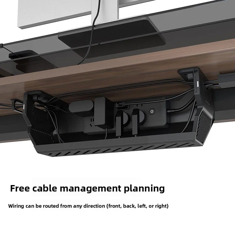 Under Desk Cable Management Box - No Drilling, Magnetic Cover & Mecha Style, Large Capacity Wire Organizer for Gaming Desk