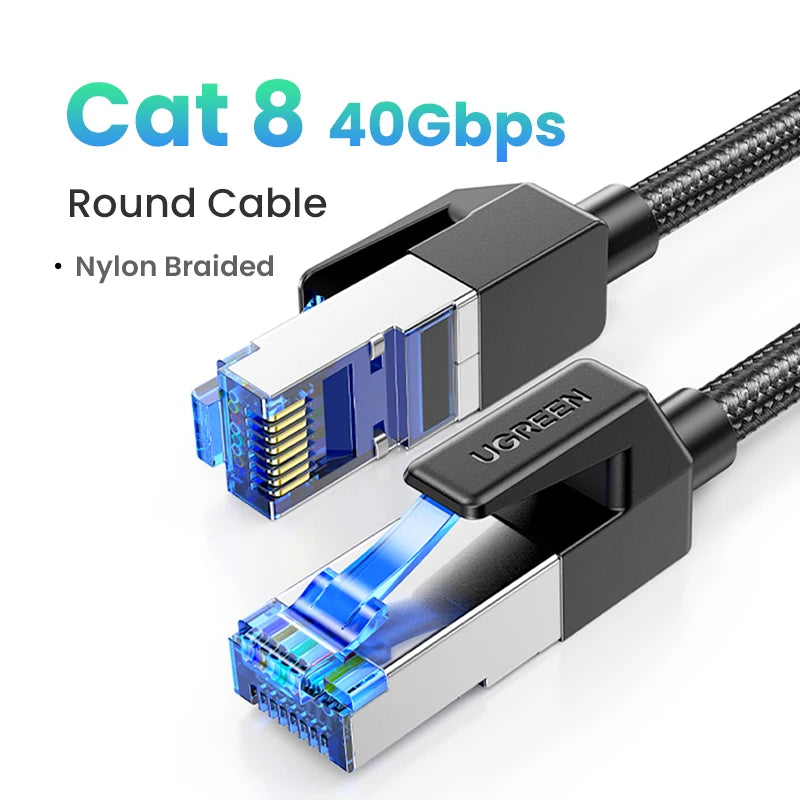 CAT 8 High-Speed Ethernet Cable, 40Gbps 2000MHz Braided RJ45 Shielded LAN Cable for Router, PC, PS5, Modem, and Xbox