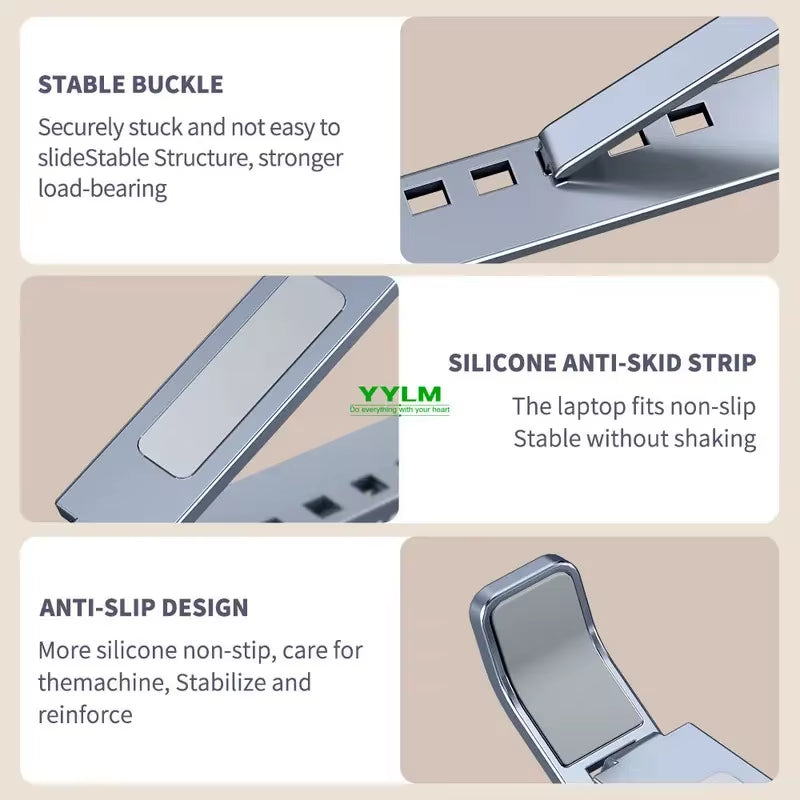 Premium Adjustable Aluminum Alloy Laptop Stand - Portable, Foldable, and Heat-Dissipating Design